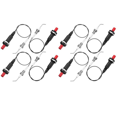 8 Pieces Propane Push-Type Piezo Igniter Kit with Threaded Ceramic Electrode Ignition Plug Wire 30 cm for Gas Grill