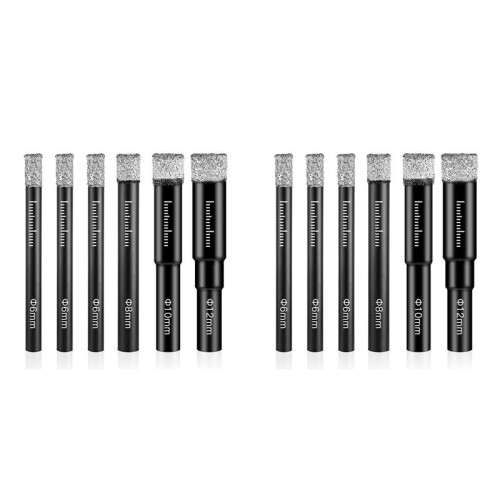 12 Pcs Diamond Drill Bit Porcelain Tile Drill Bit 6mm 8mm 10mm 12mm Tile Drill Bits Sets Round Shank Dry Drill Bits