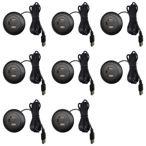 8X Desktop Hole Embedded USB Hub Type-C USB Charger 3 in 1 Splitter