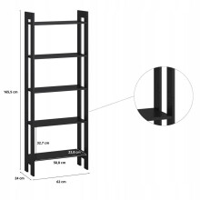 Stigehylde til stuen, 5 hylder, 165x62 cm, sort
