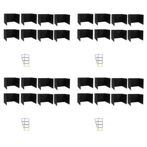 32 Pack Desk Dividers for Students, Waterproof Plastic Study Carrel Divider, Black