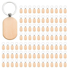 220 Pièces de Porte-Clés en Bois, Porte-Clés en Bois Non Fini, Porte-Clés en Bois Gravé pour Bricolage Artisanat-Carré Arrondi