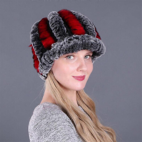 (1) EVAGO Women's Rex Rabbit Fur Knited Baseball Caps 2