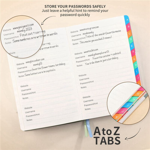 2X Password Keeper Book with Alphabetical Tabs for Seniors, Password Notebook D 1