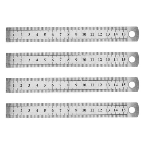 4pcs 15cm 6 Inch Stainless Metal Ruler Measuring Tool