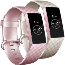 2x Rem til Fitbit Charge 3/4 Pink Guld TPU Vandtæt Armbånd