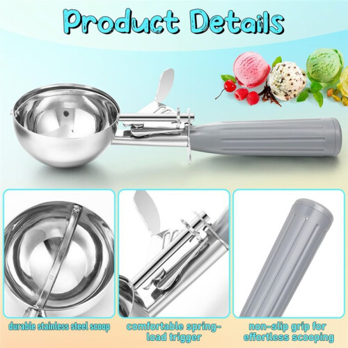 2Pcs 4oz Release Cookie Scoops Ice Cream Scooper with Trigger Release Portion Scoop Stainless Steel for Portion Control 1