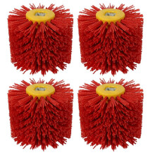 4X Red Abrasive Wire Drum Brushes Deburring Polishing Buffing Wheel for Furniture Wood Angle Grinder Adapter
