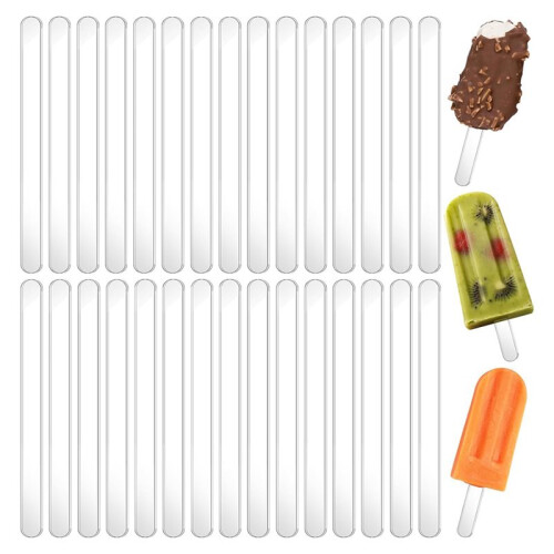 120 Stück Eisstäbchen, 4,5 Zoll, Acryl-Cakesicle-Stäbchen, Wiederverwendbare Eis-Popstäbchen, Plastik-Eisstäbchen (Transparent) 2
