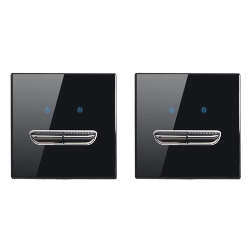 2X Wall Light  2 Gang Tempered Glass Panel  LED Night Light Black Pass Through