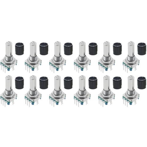12pcs EC11 Rotary Encoder with Push Button 360 5 Pins and Knob Cap for , Raspberry Pi, ESP32