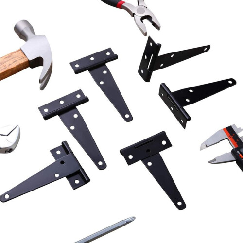 24 PCS 4 Inch T-Strap Hinges Rustic Gate Strap Hinge Rustproof Gate Door Black Hinges for Windows, Fence and Barn Gates 1