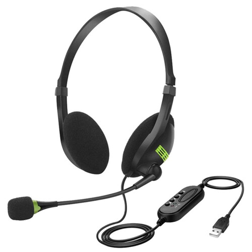 2X USB Wired Headset with Microphone Noise Cancelling in- Control Business Comfort Earphone for Chatting Software 1