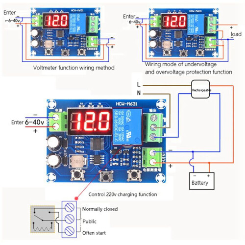 2X HCW-M631 DC6-40V Battery Charge Discharge Module with Voltmeter Undervoltage Overvoltage Protection Timing Function 2