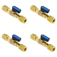 4pcs 1/4inch SAE Female Adapter 7/16inch-20 UNF Brass Shut-Off Valve Air Conditioner Refrigerant Valve