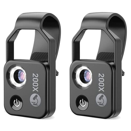 2 Pcs 200X Cell Phone Microscope Accessory with Window Microscope, Portable  Digital Microscope with LED Light/Universal Clip