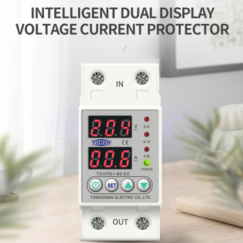 5X Din Rail Dual Display Adjustable Over Voltage Current Under Voltage Protective Device Protector Relay 60A 220V 230V 1