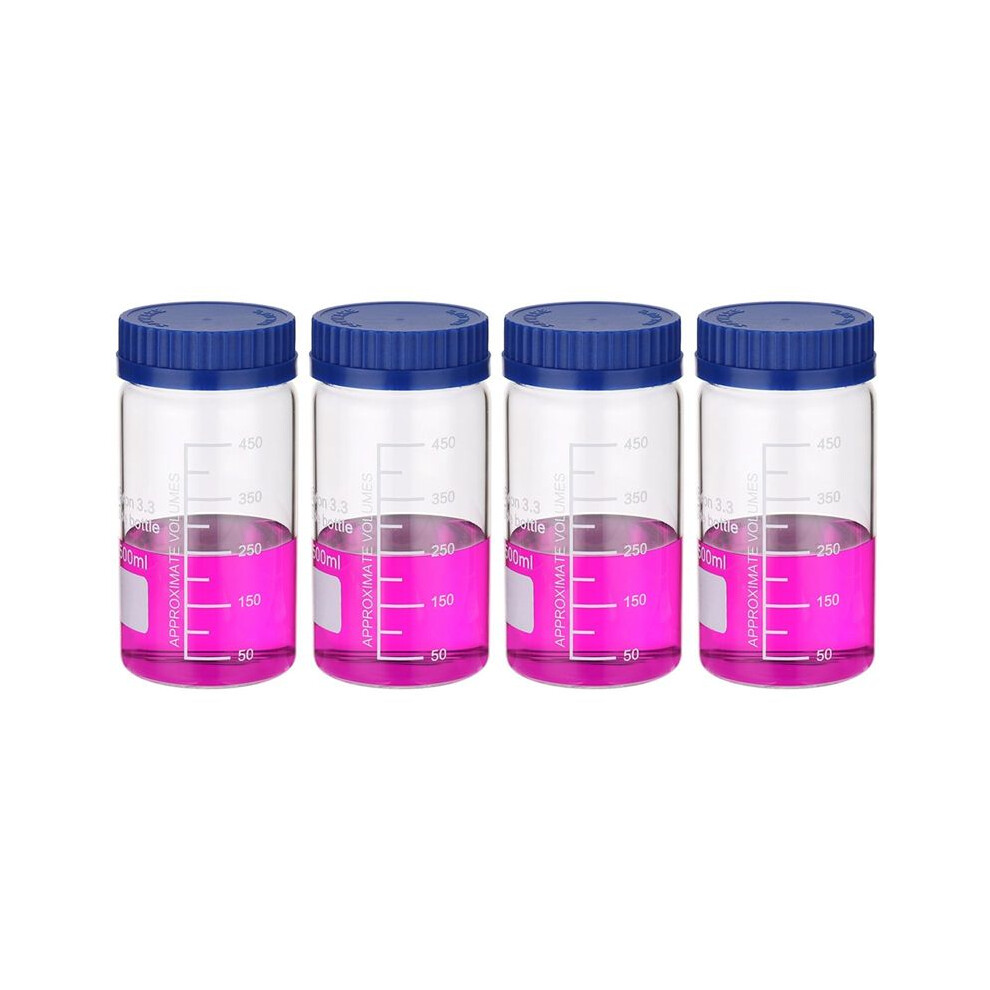 4 Pack Reagent Media Storage Bottles, 500Ml Borosilicate Glass Wide Mouth Graduated Round Bottles With Gl32 Screw Cap 6032296020572