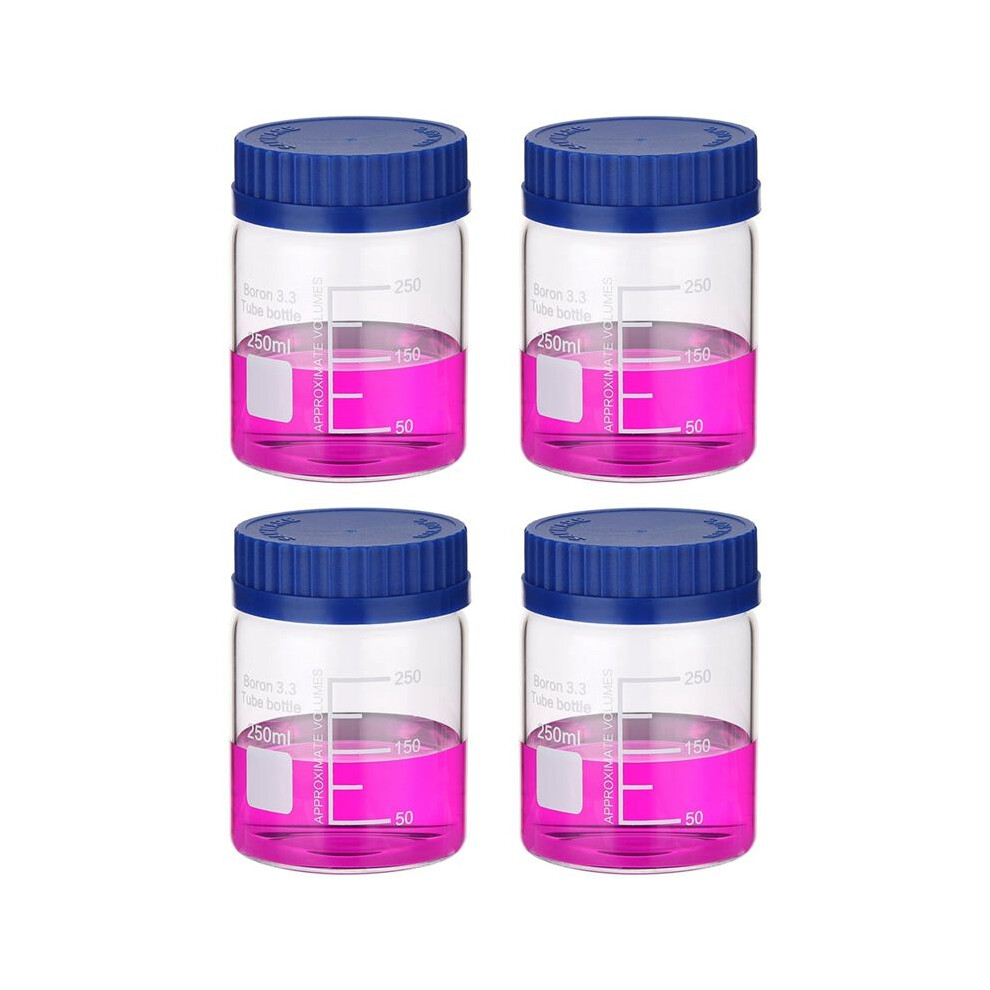 4 Pack Reagent Media Storage Bottles, 250Ml Borosilicate Glass Wide Mouth Graduated Round Bottles With Gl32 Screw Cap 6033507413589