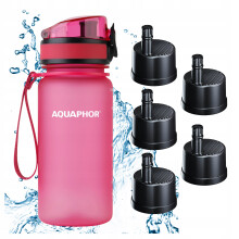AQUAPHOR CITY filterflaske 350 ml lyserød sæt med 5 patroner