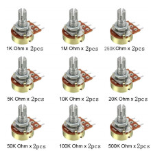 36Pcs WH148 Single Potentiometer Kit B1K/5K/10K/20K/50K/100K/500K/1M with Knobs Single Potentiometer Set Shaft Nuts