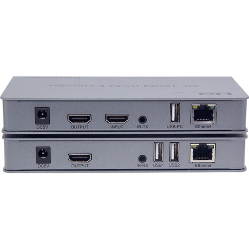 2X Extensor KVM Compatível com  de 120 M, RJ45 4K com Áudio KVM USB HD sobre Cat6 com Saída Loop IR para Mouse e Teclado 1