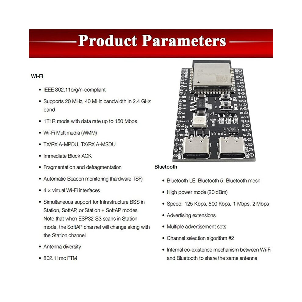 Lot de 6 Cartes de Développement ESP32 S3 avec Module WiFi 2,4 GHz et ...