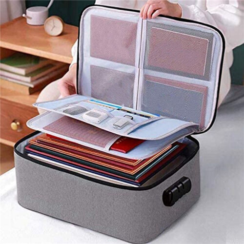 2X Important File Pocket Holder,Document Organizer Box,Oxford Waterproof Document Storage Bag with Safe Code Lock (Gray) 1