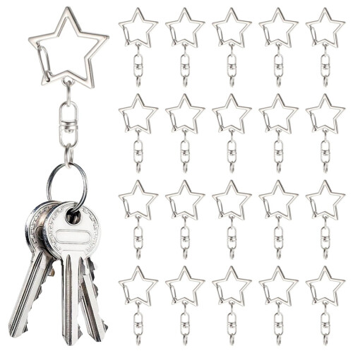 100Pc Star Shaped Spring Snap Keychain Clip with Chain Hanging Buckle and Open Jump Ring 1