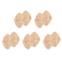 10 PièCes SéRies Bois Sculpté Applique Cadre Onlay Décoration de Meubles Non Peints Motifs Ovales Non Peints 21X15Cm