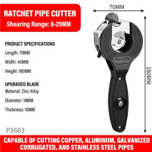 2X Ratcheting Tubing Cutter 8-29mm Universal Pipe Cutter Ratchet Scissors Hose Cutting Hand Tools