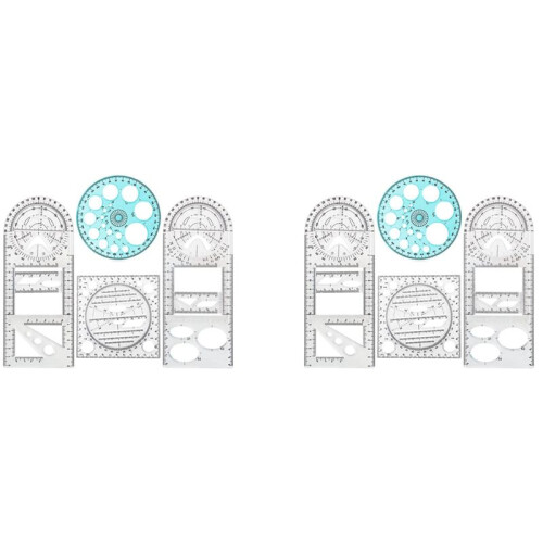 8 Pcs Multifunctional Geometric Ruler Drawing Tools Plastic Ruler Set Mathematics Measuring Circle Drawing Rulers