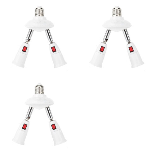 3X 360 Degree Adjustable - 2 in 1 E27 Splitter Socket Adapter. E27 Standard LED Bulb Socket Adapter