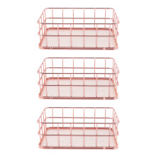 3X Storage Basket Metal Wire Bathroom Shelves Makeup Organiser Rose Gold Brush Pen Holder Wire Mesh Storage Basket