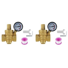 2 Set 3/4inch DN20 Brass Water Pressure Regulator Valve Water Pressure Reducer Regulator Adjustable Relief Valve Gauge