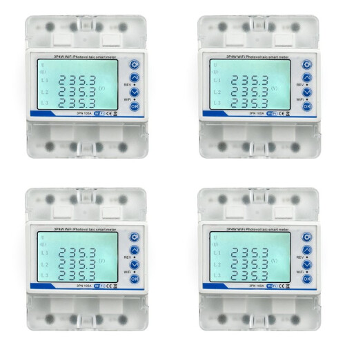 4X 3 Phase 380V 100A Tuya WiFi  Bi-Directional KWh Meter over Under Voltage Protector Relay  Current Limit