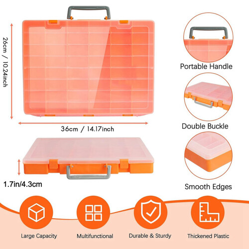 2X 48 Grids Large Plastic Organizer Box with Adjustable Dividers, Beads Storage Containers Compartment Tackle Box Case 2