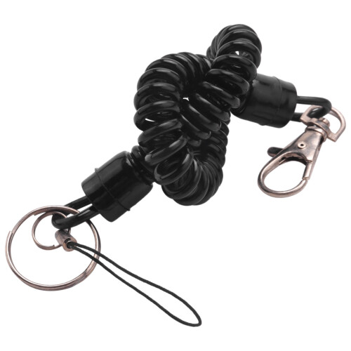 3X Lobster Clasp Black Spring Stretchy Coil Cord Strap Keychain Key Chain Rope 2