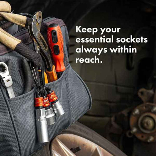 Socket Holder Keychain 5pc - 3/8" Socket Organizer with Quick Release and Clip - Impact Wrench and Toolbox Accessories 1