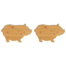 2X Bamboo Pig Shaped Bamboo Serving and Cutting Board,Children'S Cartoon Pig Shape Chopping Board