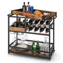 Carrello di Servizio Carrello Bar a 3 Ripiani con Vassoio Rimovibile 80 x 40 x 83 cm Marrone Rustico