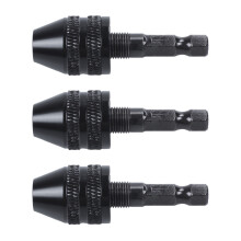 3X Keyless Drill Chuck Screwdriver Impact Driver Adaptor 1/4 inch Shank Drill Black 0.3-3.6mm
