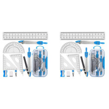 Geometrie Kompass Set 20 Teiliges Schul Mathematik Winkel Messer Set Lineale für Schüler Mathematik und Ingenieurwesenim Trage Tasche, Blau