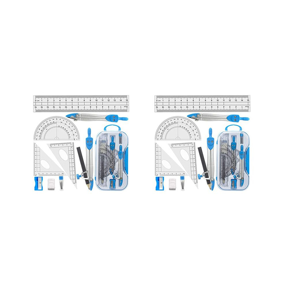 Geometry Compass Set 20Pcs School Maths Protractor Set Rulers For Student Maths And Engineering In Carry Case, 6031735461259