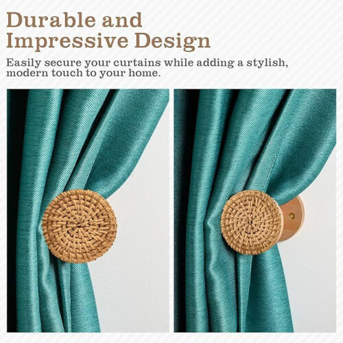 Boho Curtain Holdbacks Rattan Tiebacks With Side Windproof Design For Organizer Bathroom 1