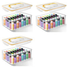 3X Acrylic Paint Storage Box for 2 Fl. Oz Acrylic Paints, 48 Bottles Capacity, Brushes Organizer with Handle