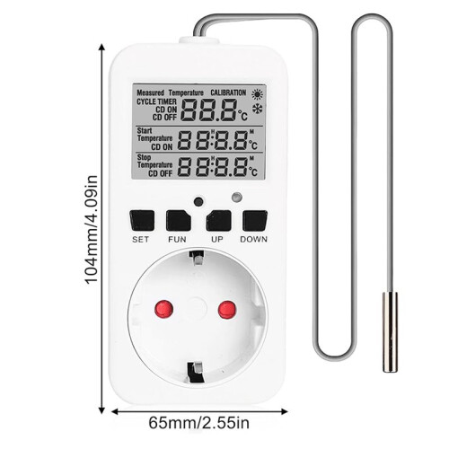 2X Digital Temperature Controller Sockets,16A Heating Cooling Thermostat Socket with Sensor for Greenhouse EU Plug 2