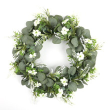 Couronne de style champêtre pour toutes les saisons, couronne d'eucalyptus en soie de 43 cm, décoration intérieure et extérieure, couronne