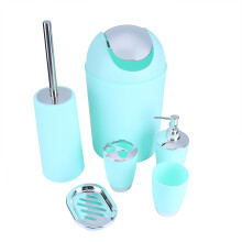 Ensemble de rangement pour salle de bain comprenant un porte-brosse à dents, un gobelet, un distributeur de savon, une poubelle, un flacon de gel