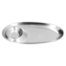 Plateau de service ovale en acier inoxydable avec compartiments pour amuse-gueules et condiments, plateau à trempette compartimenté.